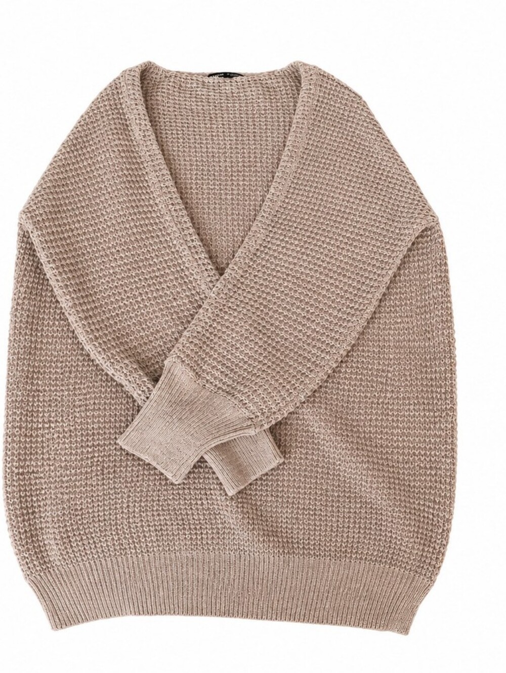 SHEIN Waffle Knit Scoop Neck Sweater - Taupe